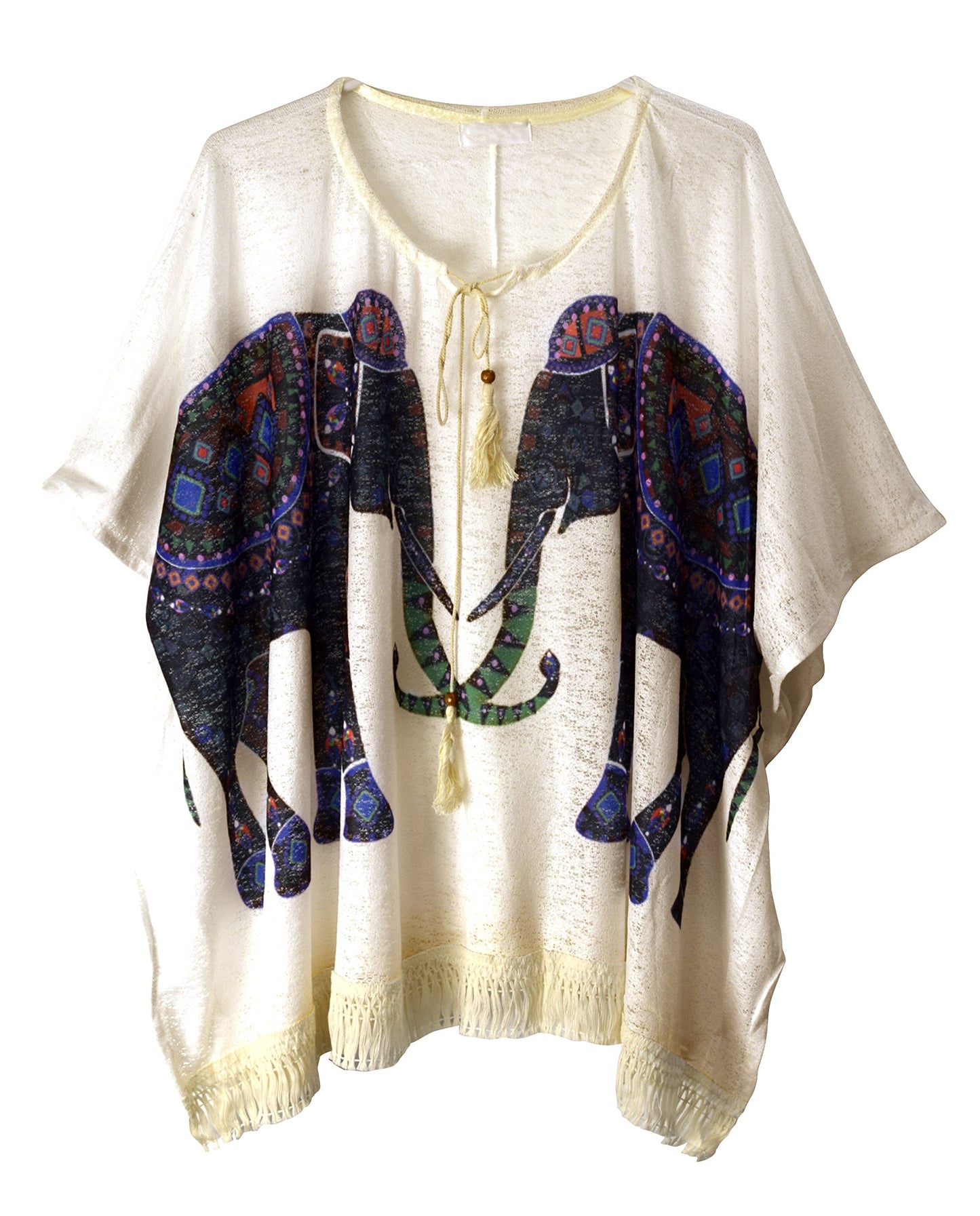 Wholesale Bulk Lot: Elephant Print Tasseled Summer Cover Up Cardigan Beige