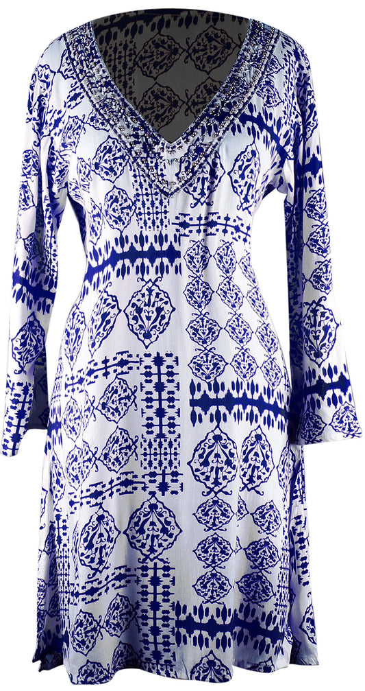 Wholesale Bulk Lot: Women’s Long Sleeve V Neck Navy Paisley Tunic Dress Size S