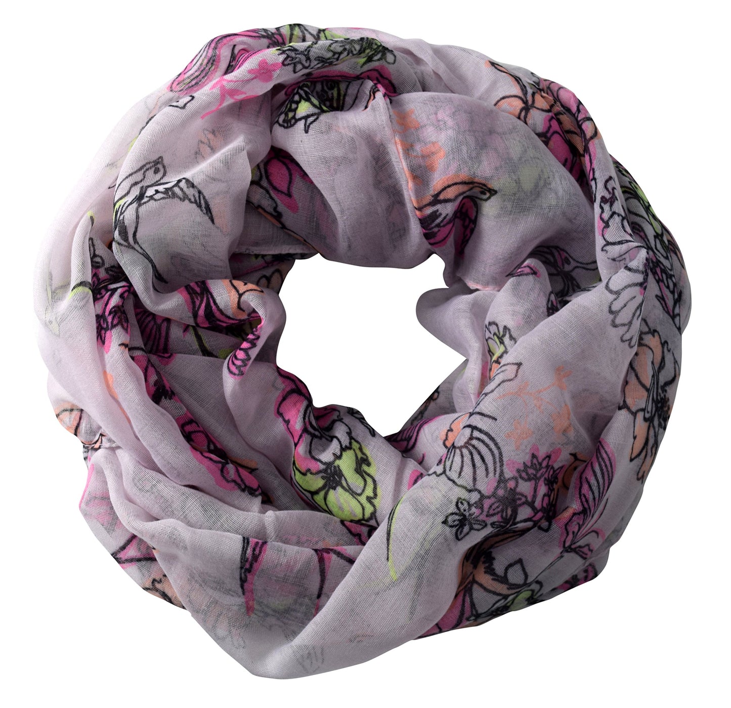 Wholesale Bulk Lot: Pastel Pink Cherry Blossom Bird Print Infinity Loop Scarf for Resellers