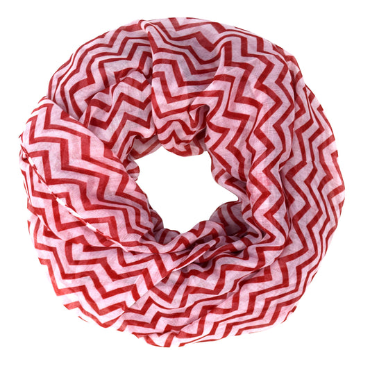 Wholesale Bulk Lot: Red & White Sheer Chevron Infinity Loop Scarf for Resellers