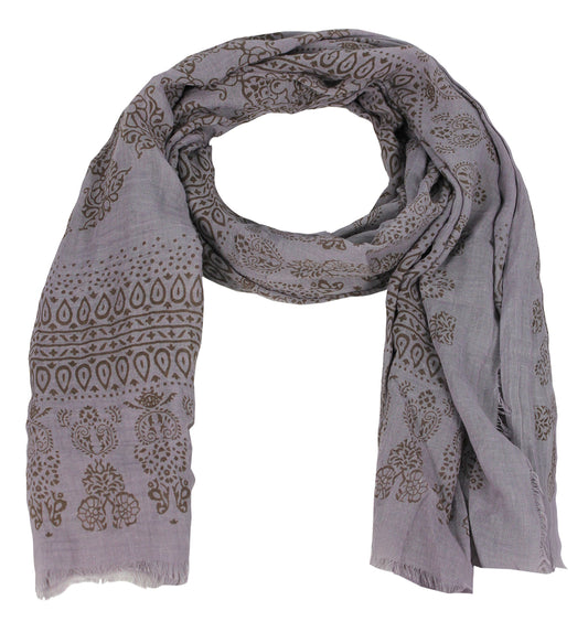 Bulk Lot: Grey Heavenly Henna Paisley Printed Lightweight Eyelash Fringe Scarf for Resellers