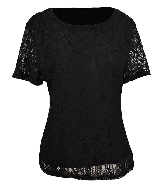 Wholesale Bulk Lot: Floral Paisley Scoop Neck Lace Blouse Top Black