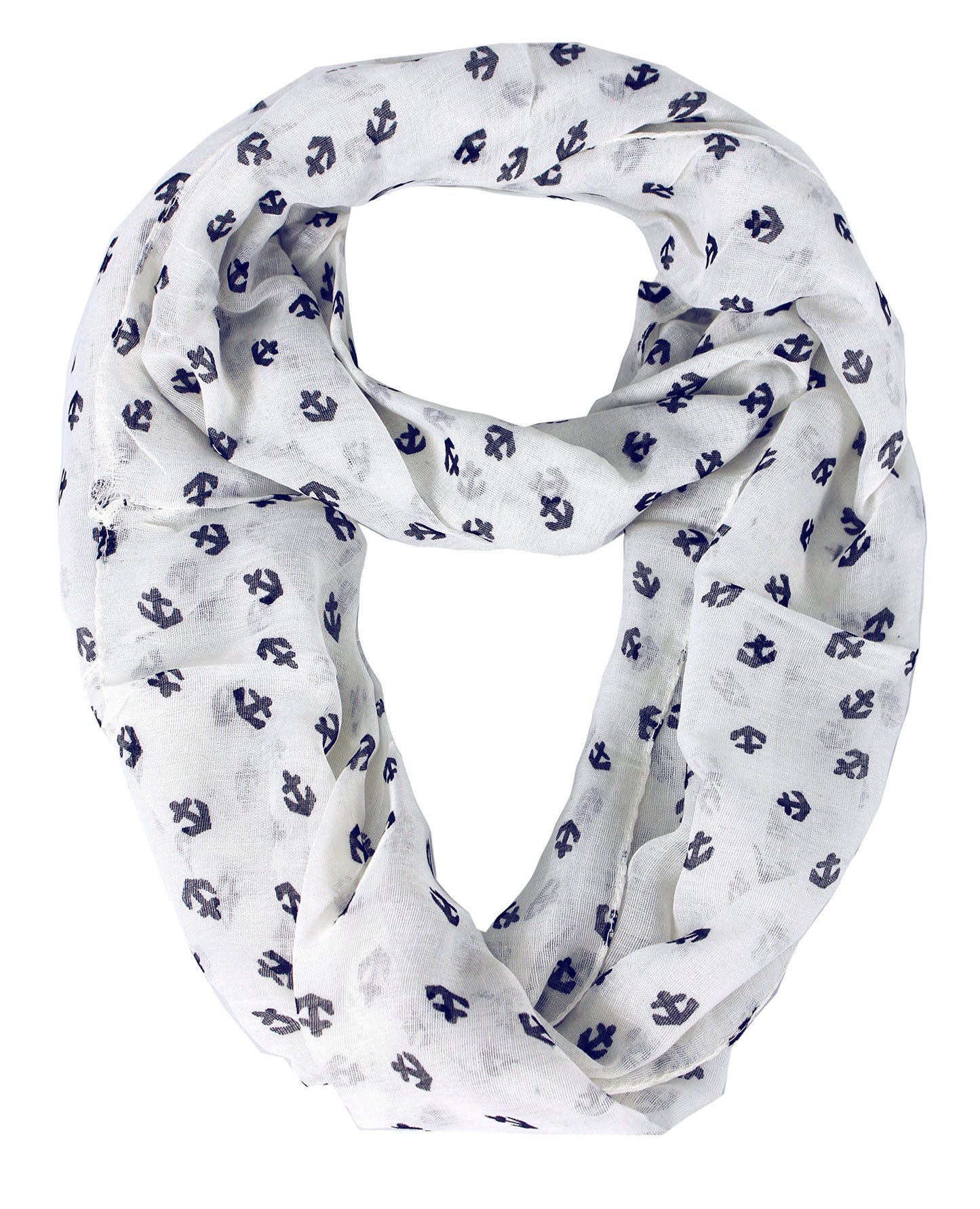 Wholesale Lot: Nautical Anchor Print Infinity Loop Scarf White Navy Blue Bulk Reseller Pack