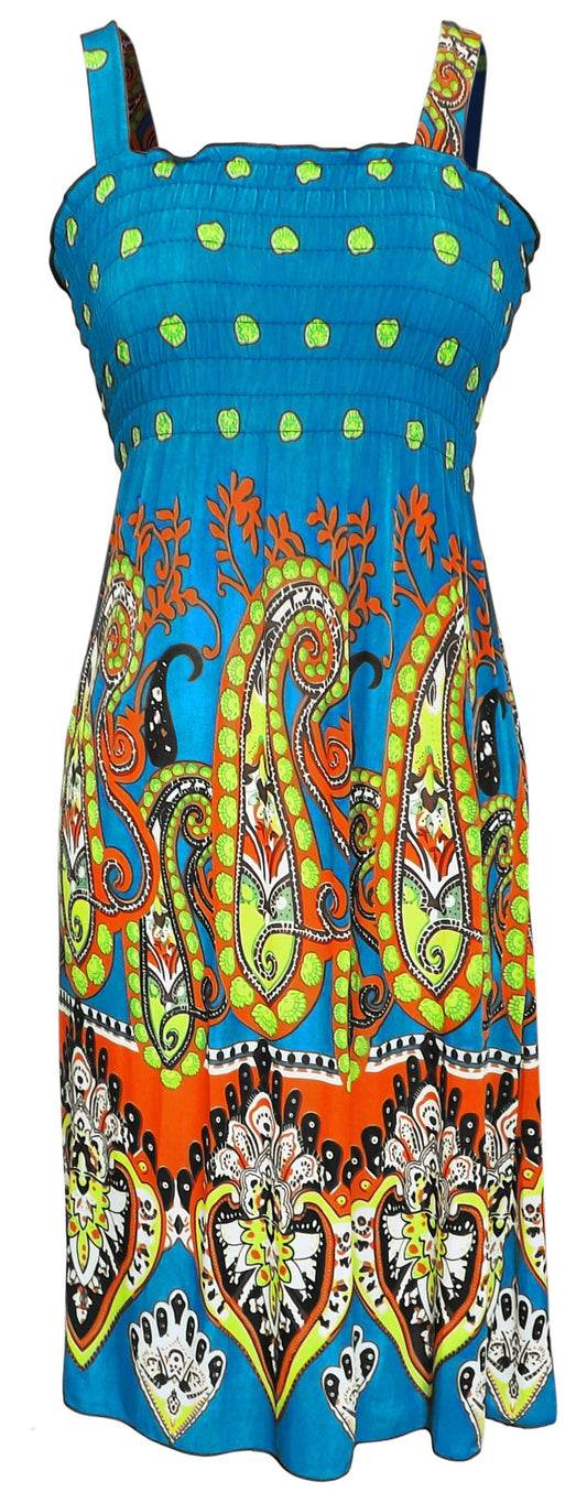 Wholesale Bulk Lot: Women's Midi Exotic Smocked Summer Dress, Large, Teal
