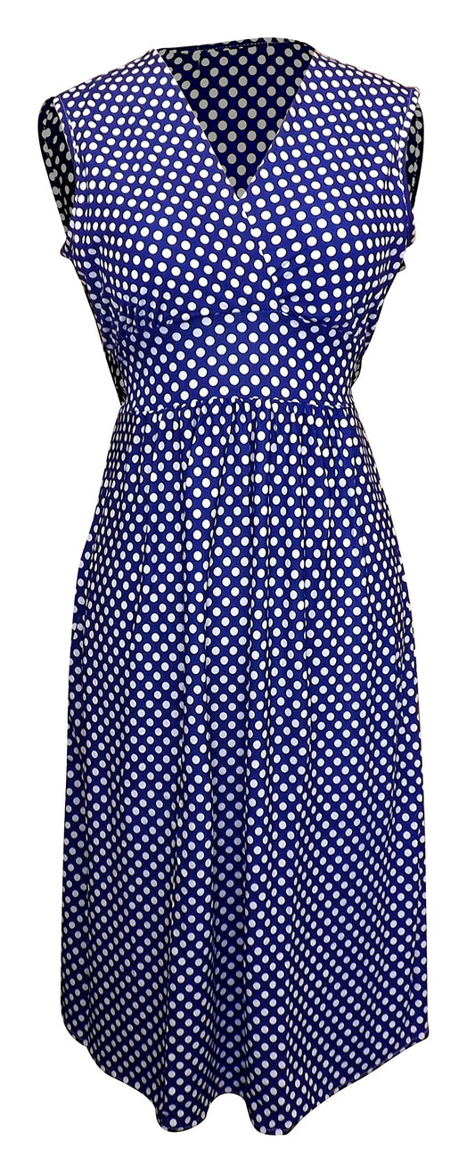 Wholesale Bulk Lot: Blue Polka Dot Sleeveless Surplice Knit Dress Size Large