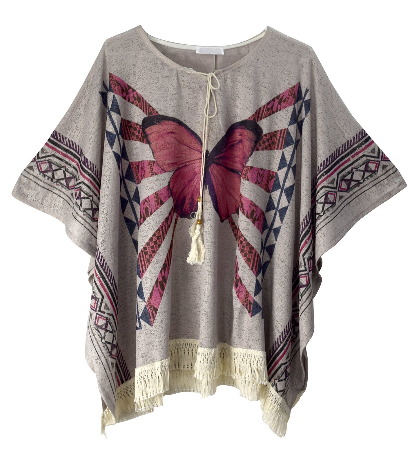 Wholesale Bulk Lot: Butterfly Print Tasseled Grey Summer Cover Up Cardigan