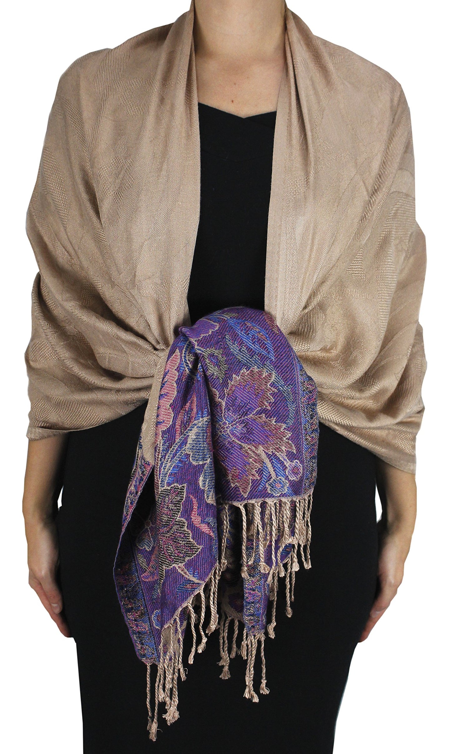 Wholesale Bulk Lot Reversible Paisley Floral Pashmina Wrap Shawl Tan Reseller Scarf