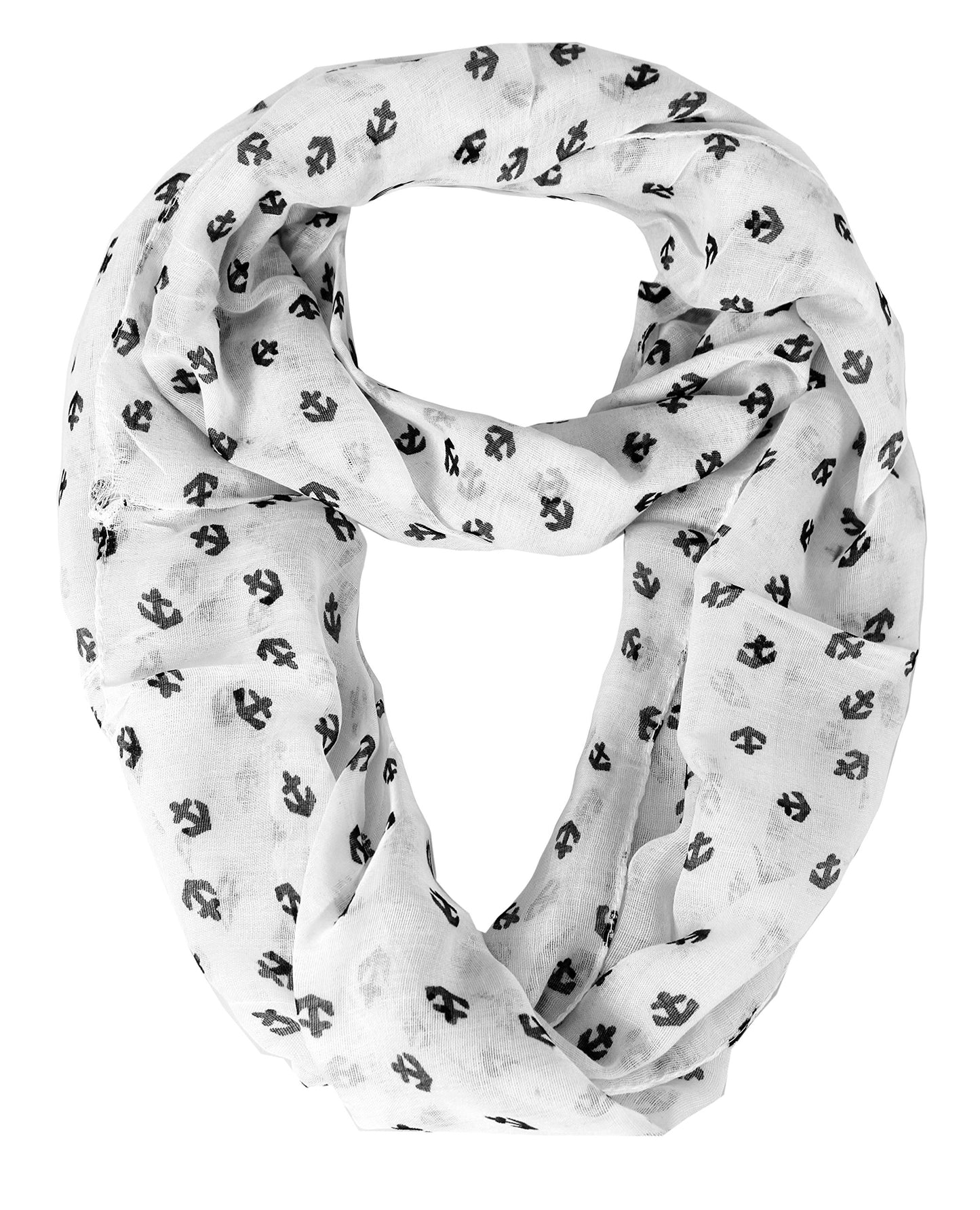 Wholesale Bulk Lot: White Anchor Print Infinity Loop Scarf Trendy All Season Reseller Pack