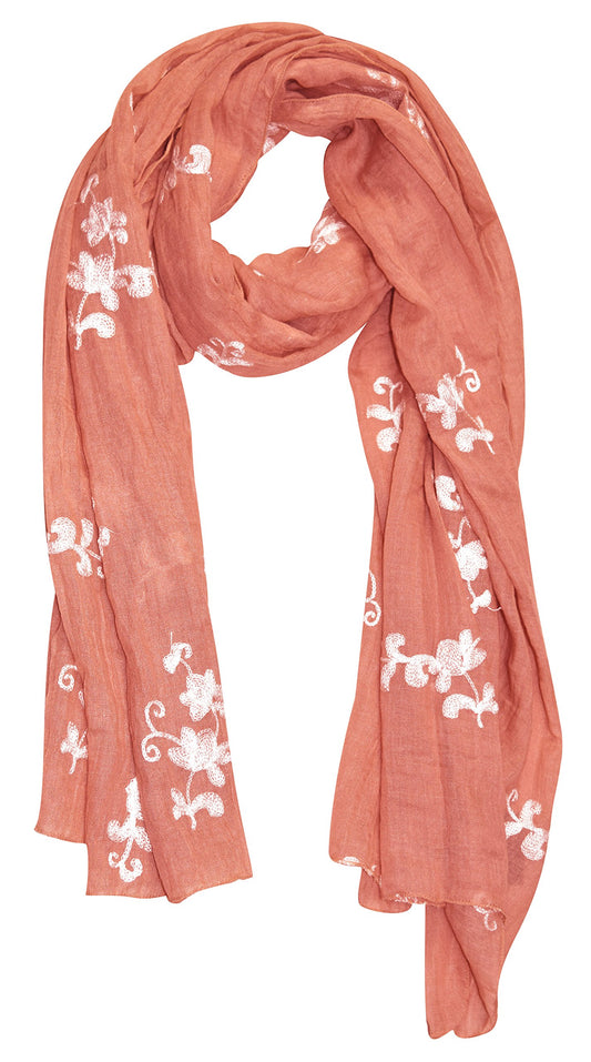 Wholesale Bulk Lot: Intricate Floral Pansy Embroidered Lightweight Pink Summer Scarf Wrap Reseller
