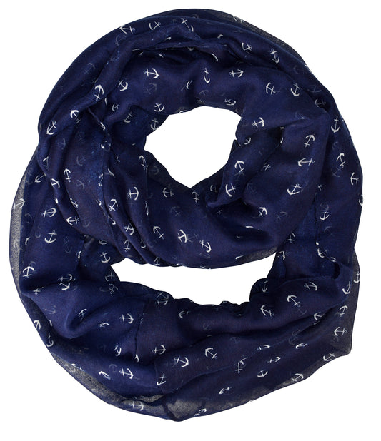Wholesale Bulk Lot: Navy Nautical Anchor Print Lightweight Infinity Loop Scarf Reseller Pack
