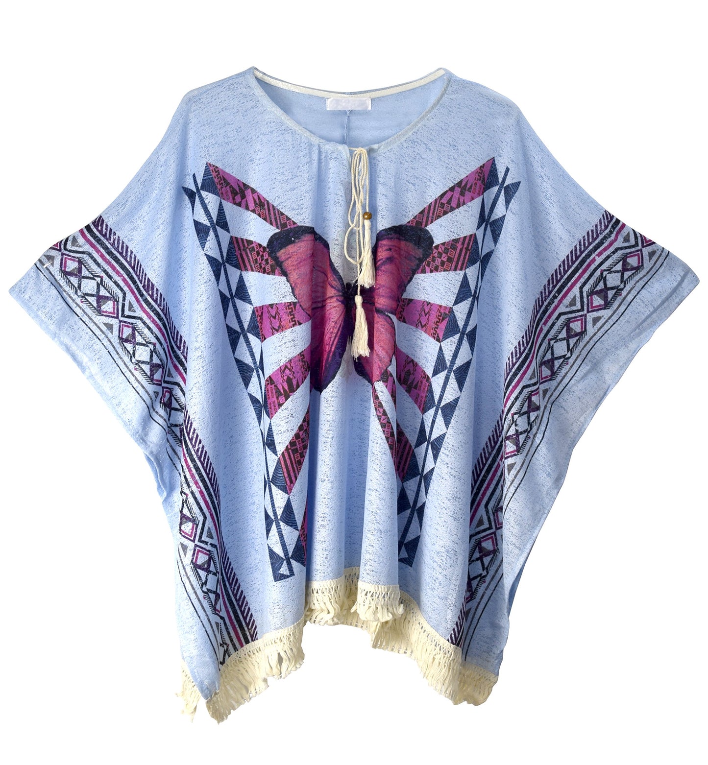 Wholesale Bulk Lot: Butterfly Print Tasseled Light Summer Cover Up Cardigan Blue
