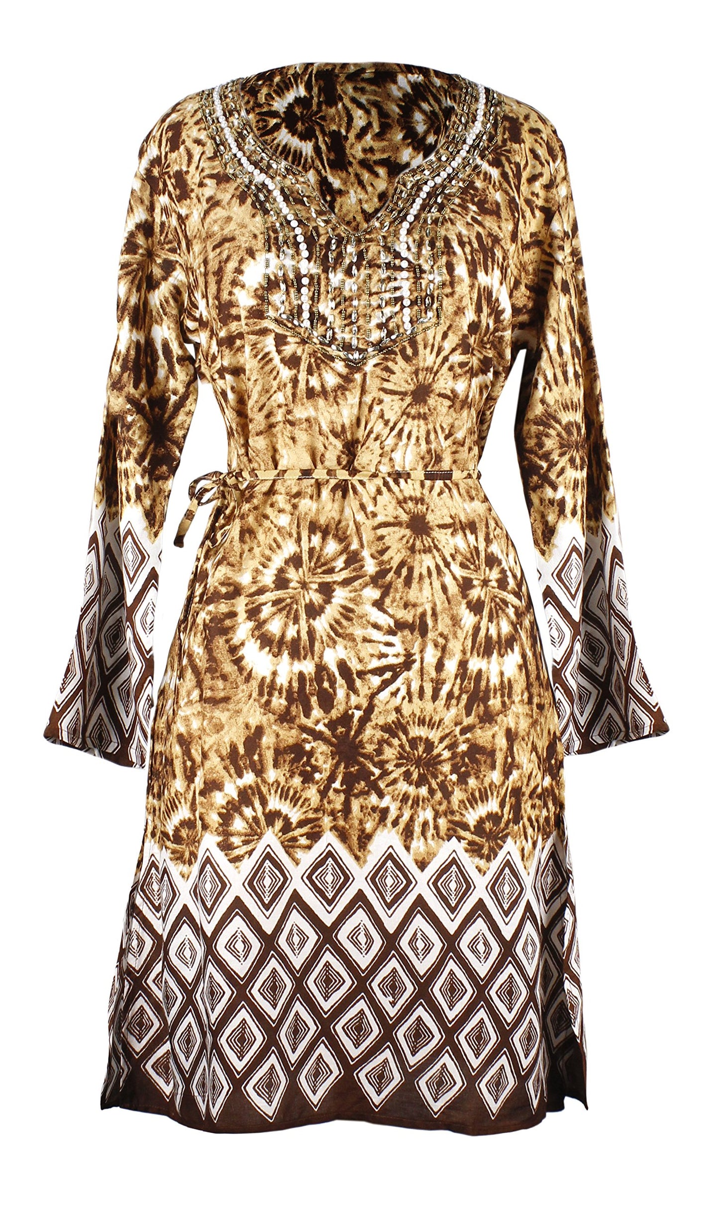 Wholesale Bulk Lot: Women’s Long Sleeve V Neck Tunic Dress Geo Brown Size L