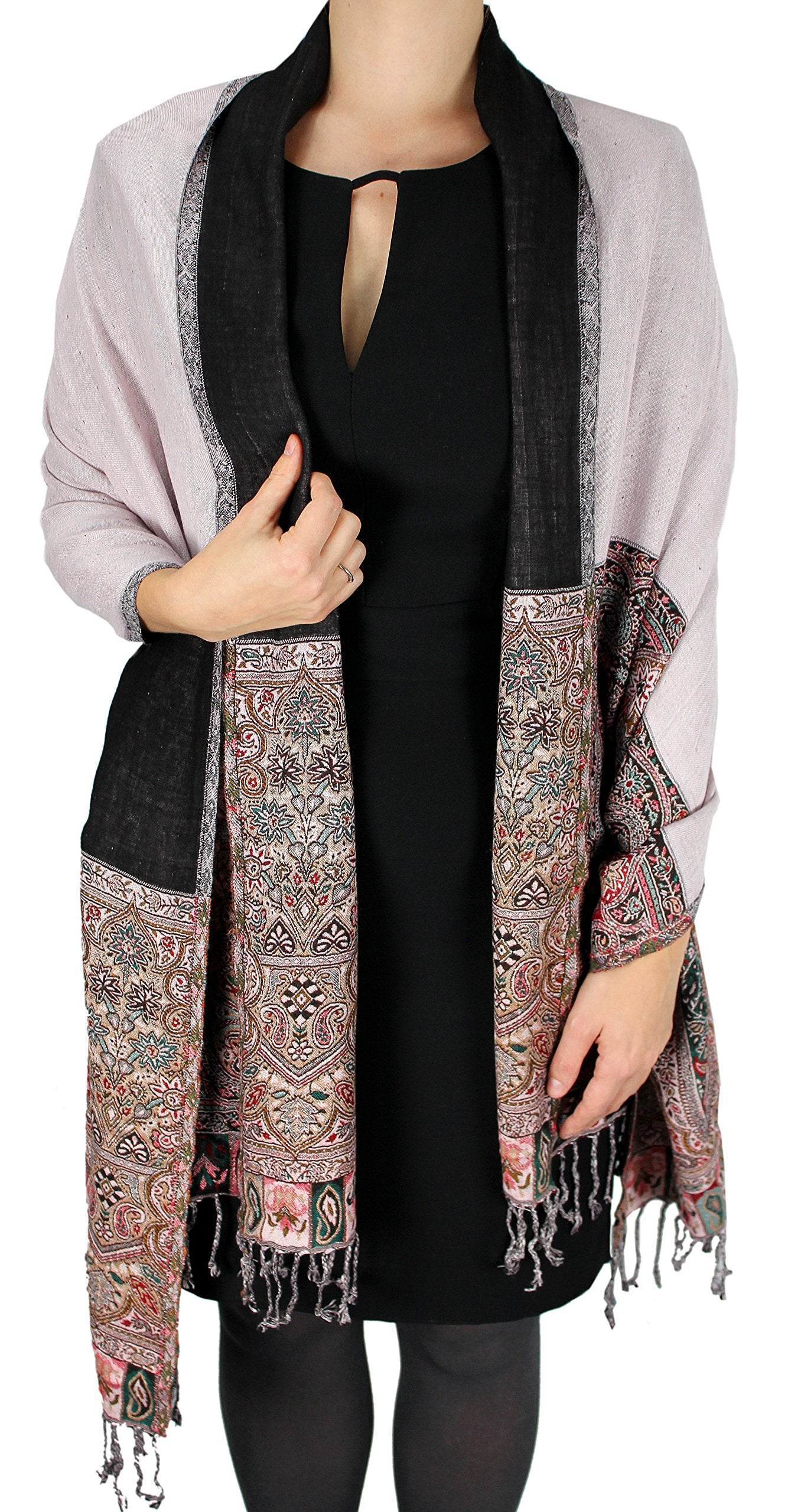 Wholesale Bulk Lot Reversible Paisley Pashmina Scarf Double Layer Light Pink Shawl for Resellers