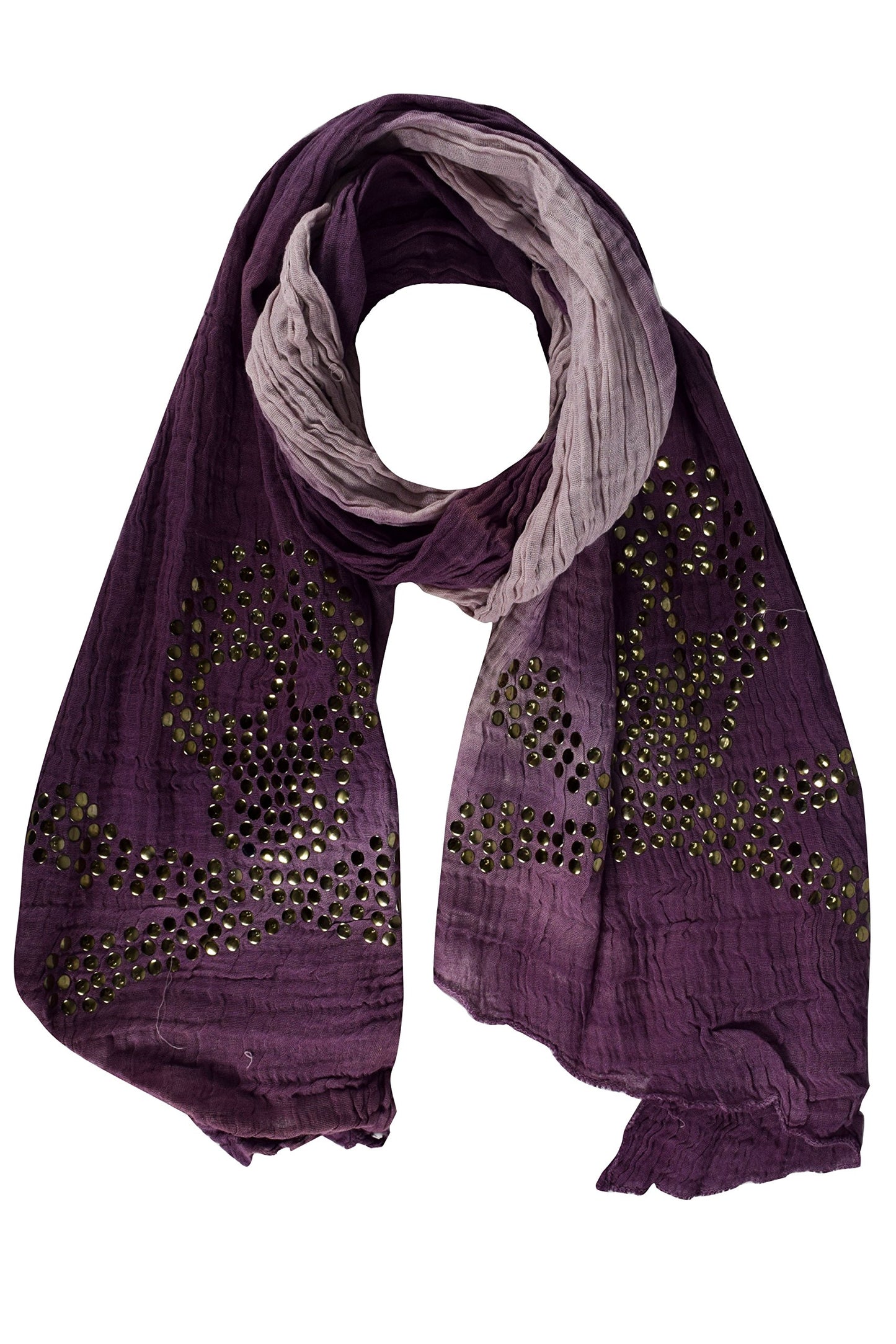 Wholesale Bulk Lot: Vintage Cotton Ombre Skull Studded Scarf Shawl Wrap Purple Reseller Pack