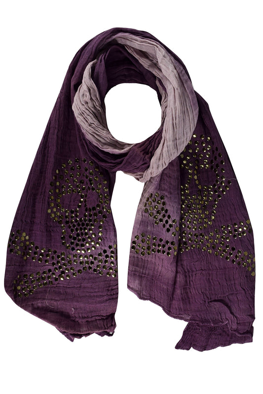 Wholesale Bulk Lot: Vintage Cotton Ombre Skull Studded Scarf Shawl Wrap Purple Reseller Pack
