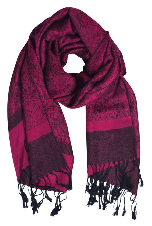Wholesale Lot Paisley Jacquard Pashmina Scarf Magenta Black Stole Wrap for Resellers