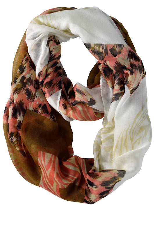 Wholesale Bulk Lot: Animal Print Mixed Chevron Infinity Loop Scarf Pink Brown Reseller Pack