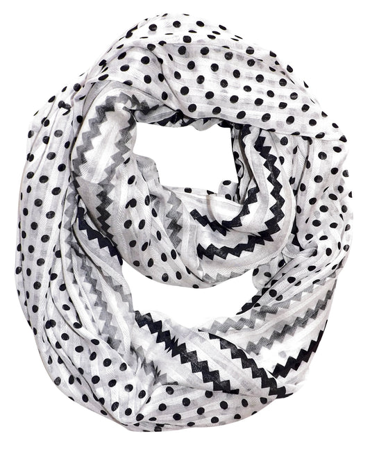 Wholesale Bulk Lot: White Polka Dot and Chevron Sheer Infinity Loop Scarf for Resellers