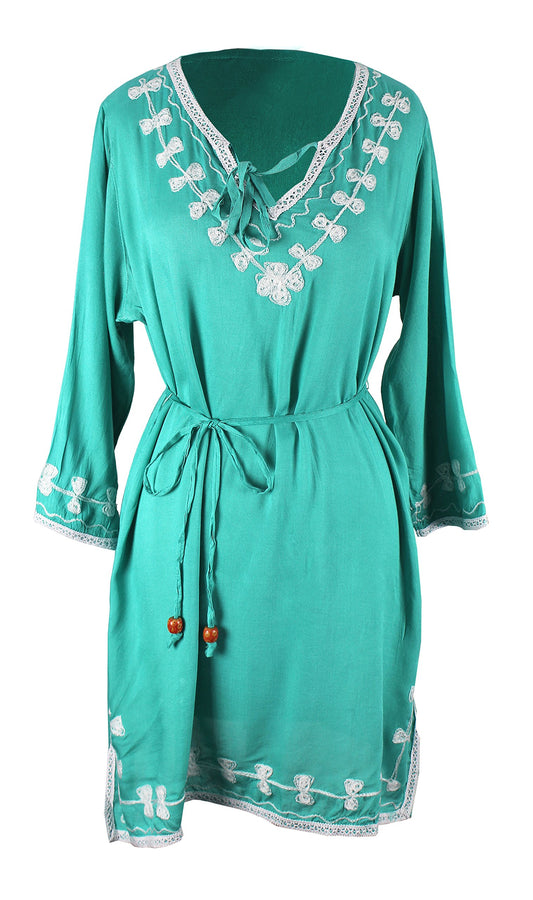 Wholesale Bulk Lot: Women's Embroidered V-Neck Tunic Summer Dress Jade Large