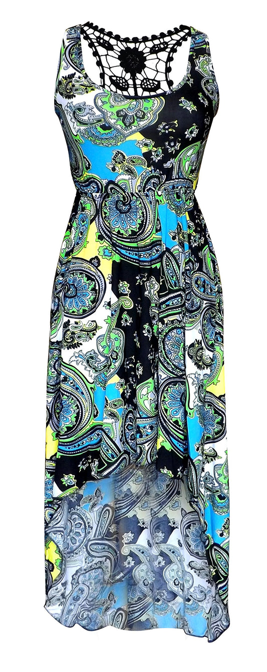 Wholesale Bulk Lot: Green Paisley Crochet Back Hi Lo Dress, Size XXL