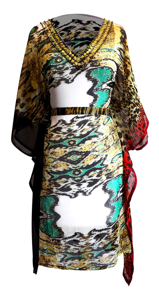 Wholesale Lot: Geometric Tribal Print Long Sleeve Summer Tunic Dress Green Large