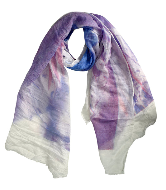 Wholesale Bulk Lot: Feather Floral Graphic Print Fringe Shawl Wrap Scarf Coral Purple Reseller Pack
