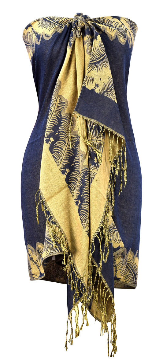 Wholesale Lot Ravishing Reversible Navy Blue Paisley Jacquard Pashmina Scarf Wrap for Resellers