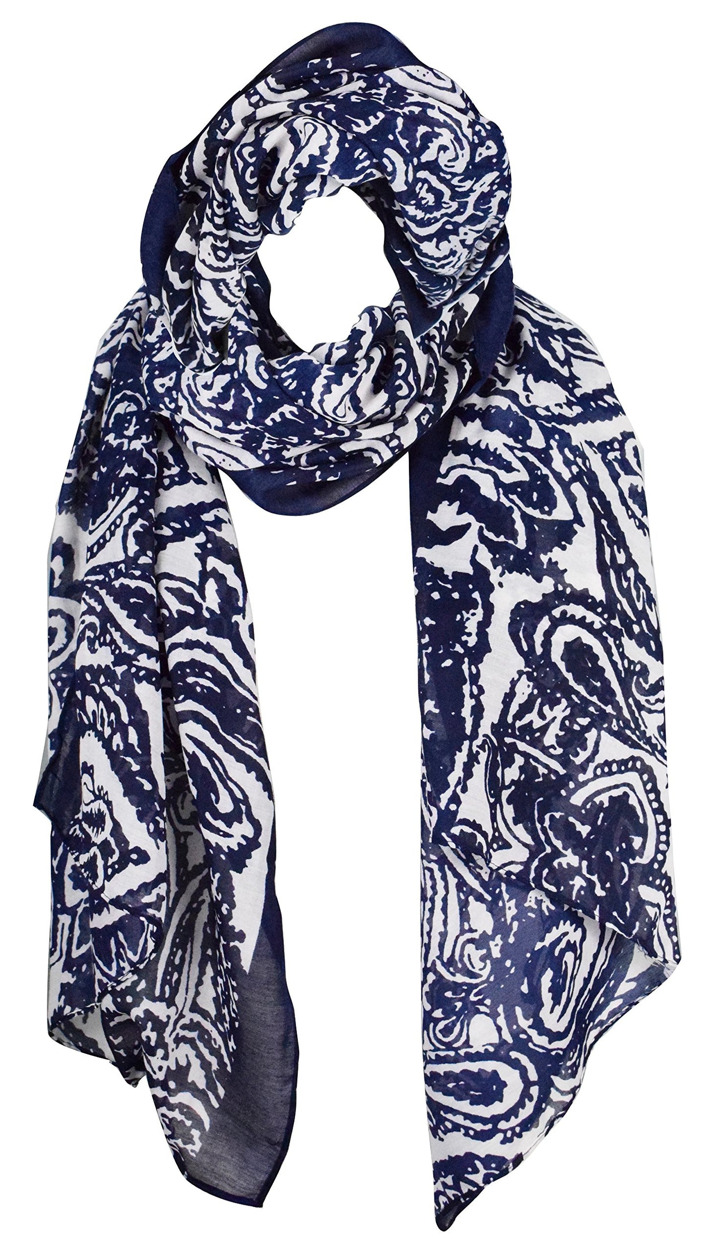 Wholesale Bulk Lot: Lightweight Navy Damask Paisley Sheer Scarf Summer Wrap Reseller Pack