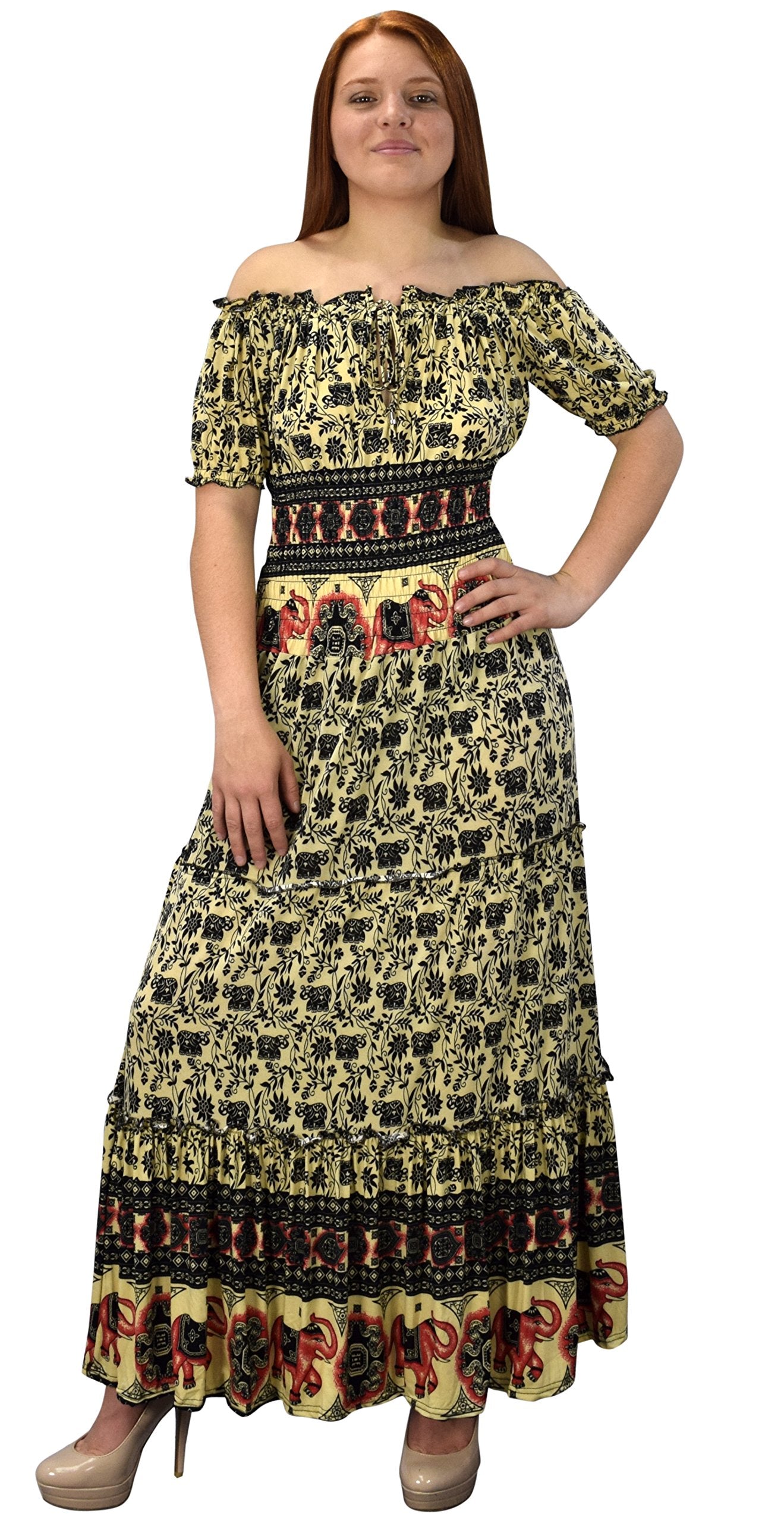 Wholesale Lot: Floral Smocked Waist Renaissance Maxi Dress Black Yellow Small
