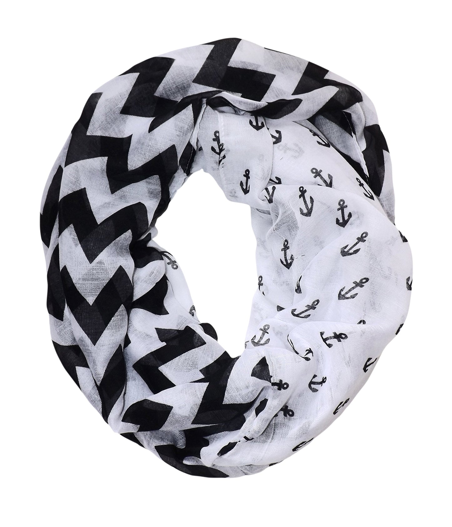 Wholesale Bulk Lot: Chevron Anchor Print Infinity Loop Scarf Black White Reseller Pack