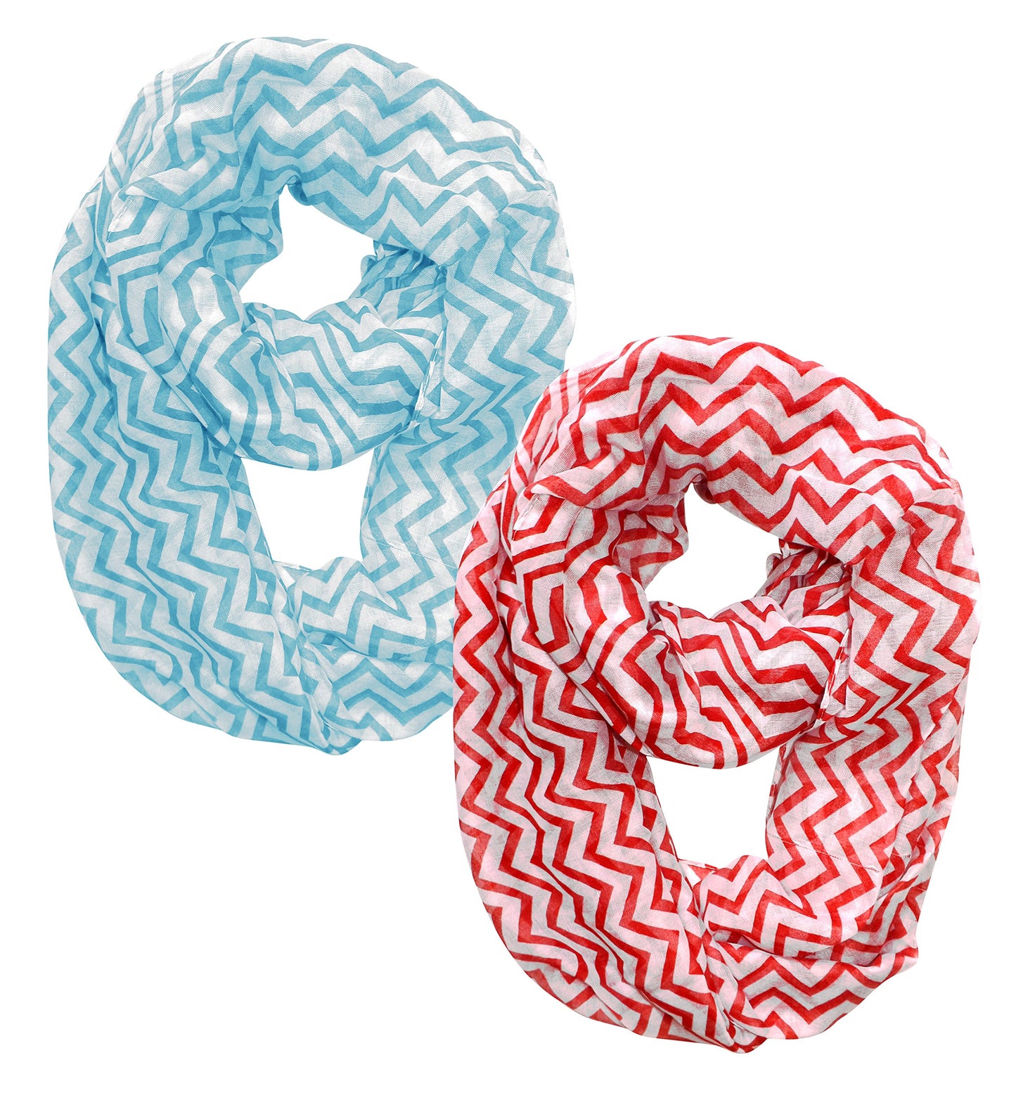 Wholesale Bulk Lot: Lightweight Sheer Chevron Infinity Loop Scarf Teal Red Reseller Pack