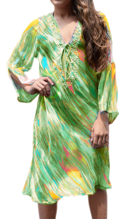 Wholesale Bulk Lot Sheer Print Swim Dress Cover Up Reseller Tunic Brush Green Large