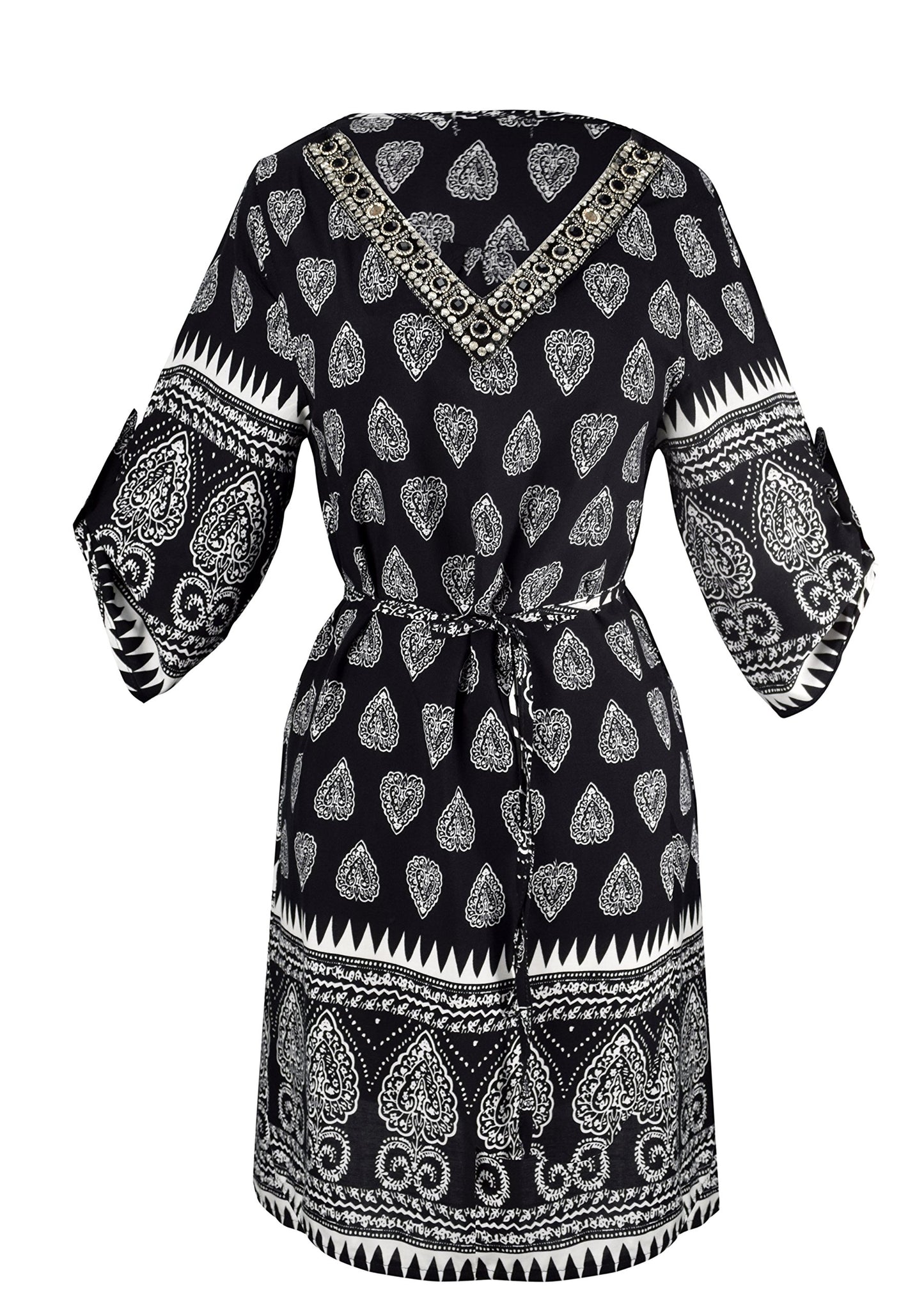Wholesale Bulk Lot: Beaded Gem V-Neck Paisley Tunic Dress Black Large Reseller