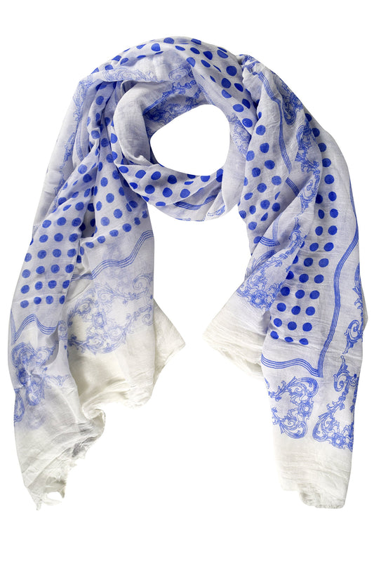 Wholesale Bulk Lot: Cotton Blend Polka Dot Blue Summer Scarf Shawls for Resellers