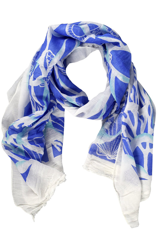 Wholesale Bulk Lot: Nautical Shell Seahorse Design Blue Fringe Scarf Shawl for Resellers