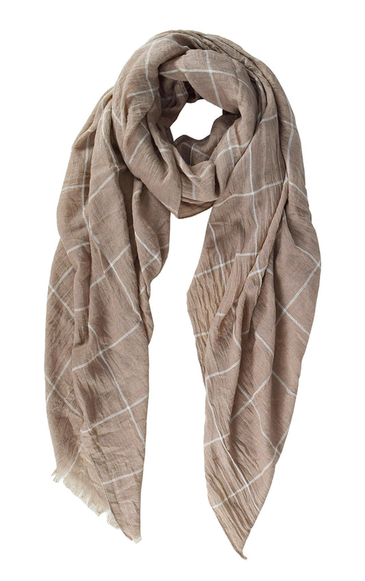 Wholesale Bulk Lot: Tan Plaid Checkered Fringe Beach Wrap Scarf for Resellers