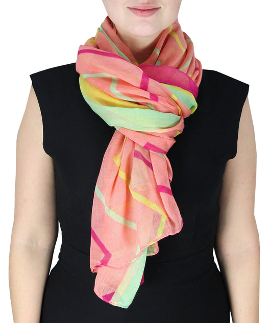 Wholesale Bulk Lot: Multicolored Striped Chevron Scarf Wrap Baby Pink Yellow Reseller Pack