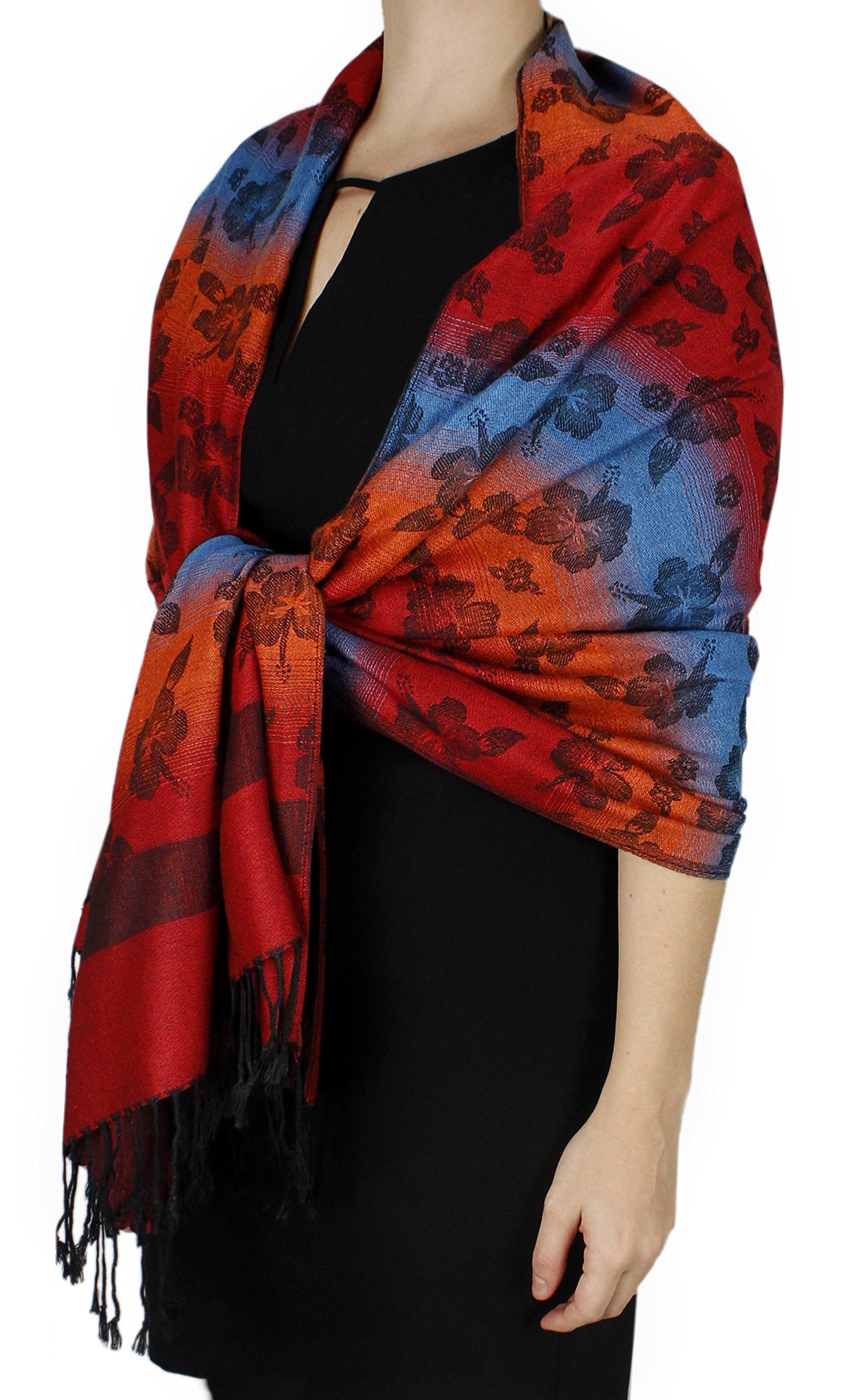 Wholesale Bulk Lot Rainbow Silky Tropical Pansy Pashmina Wrap Shawl Scarf Red Orange Reseller