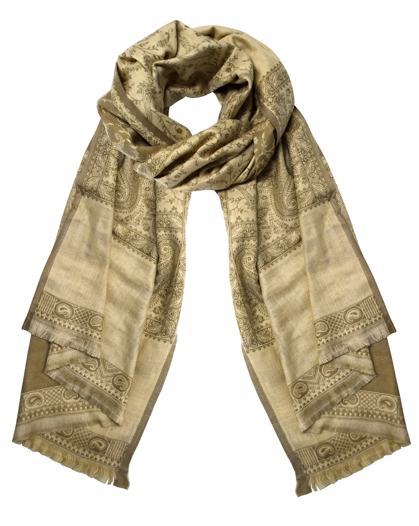 Wholesale Bulk Lot Reversible Paisley Pashmina Scarf Thick 4 Ply Brown Tan Shawl for Resellers