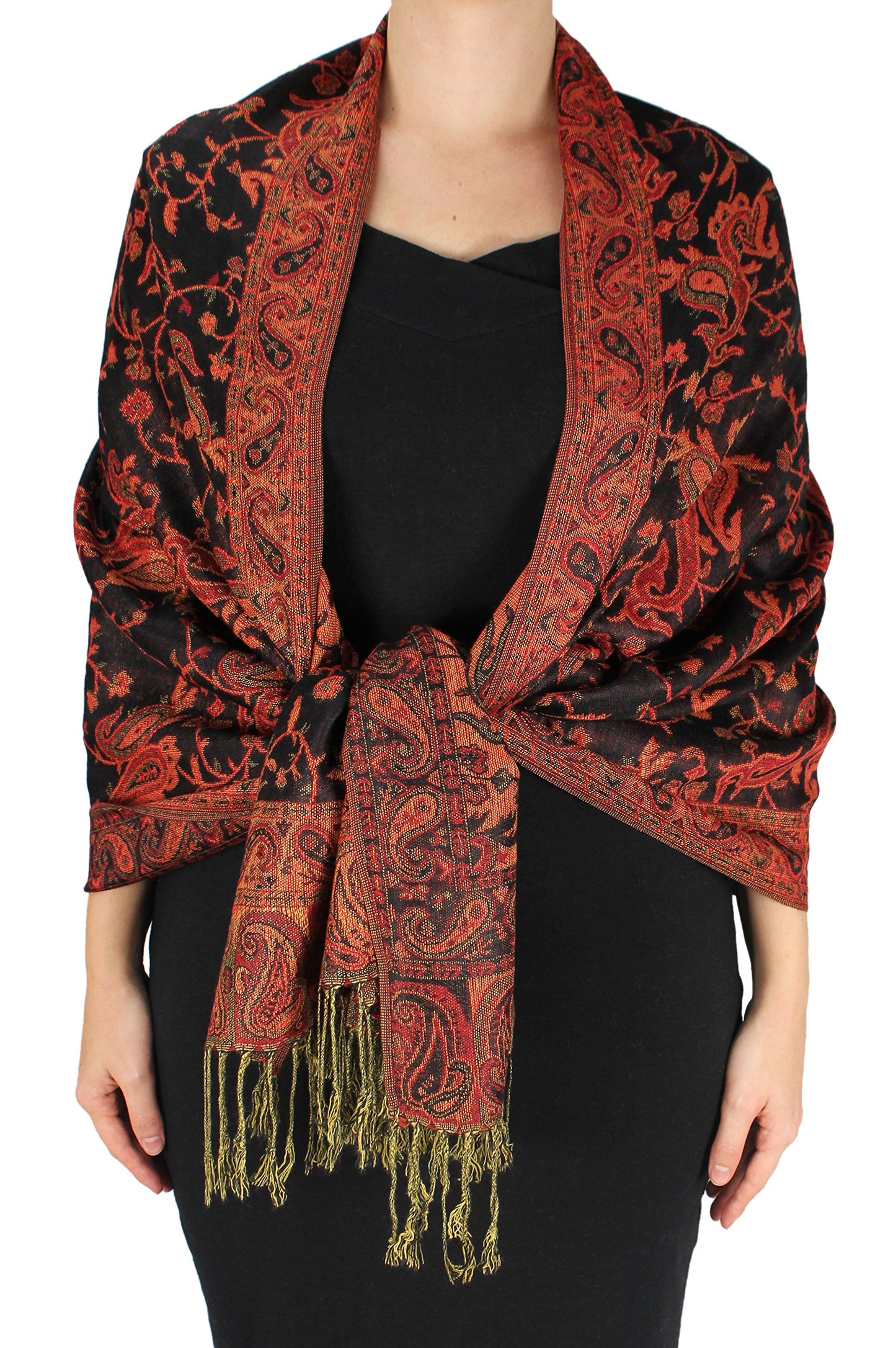 Wholesale Bulk Lot Reversible Paisley Pashmina Shawl Double Layer Red Black Scarf for Resellers