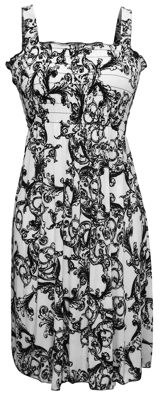 Wholesale Bulk Lot: Women's Midi Exotic Smocked Summer Dress (XL, Cream)