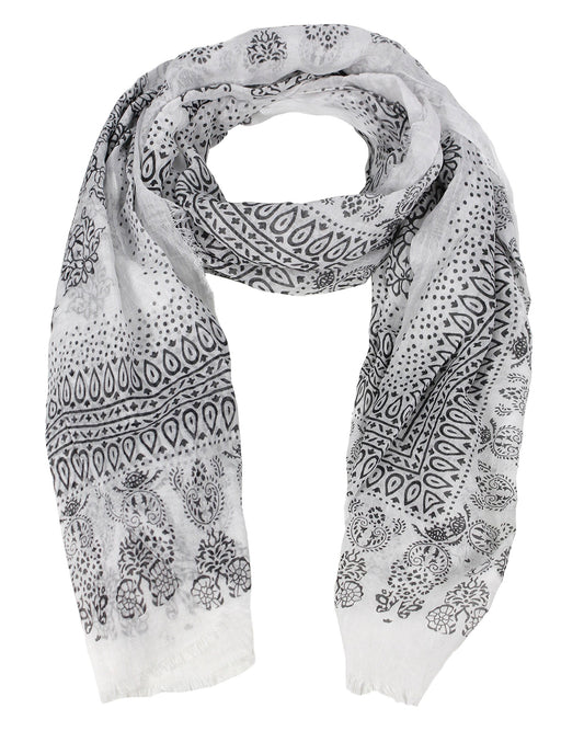 Wholesale Bulk Lot: Lightweight Paisley Henna Printed Eyelash Fringe Scarf Black