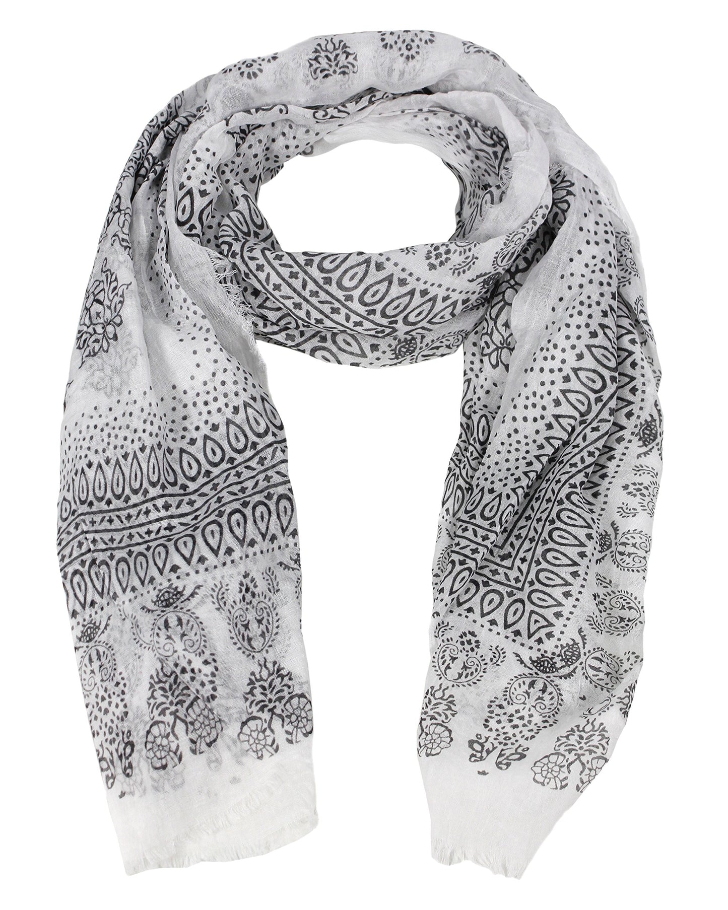 Wholesale Bulk Lot: Black Henna Paisley Printed Lightweight Eyelash Fringe Scarf Reseller Pack