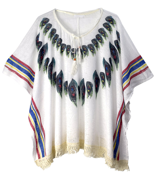 Wholesale Bulk Lot: Womens Peacock Light Weight Summer Poncho Cardigan White