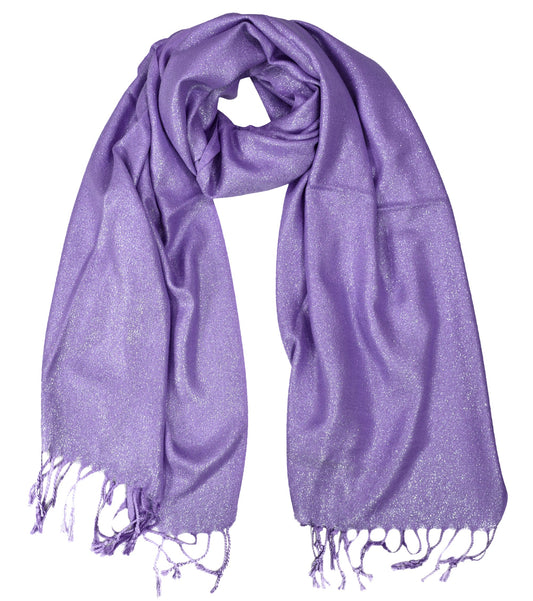 Wholesale Bulk Lot Shimmer Pashmina Shawl with Fringes Purple Scarf for Resellers