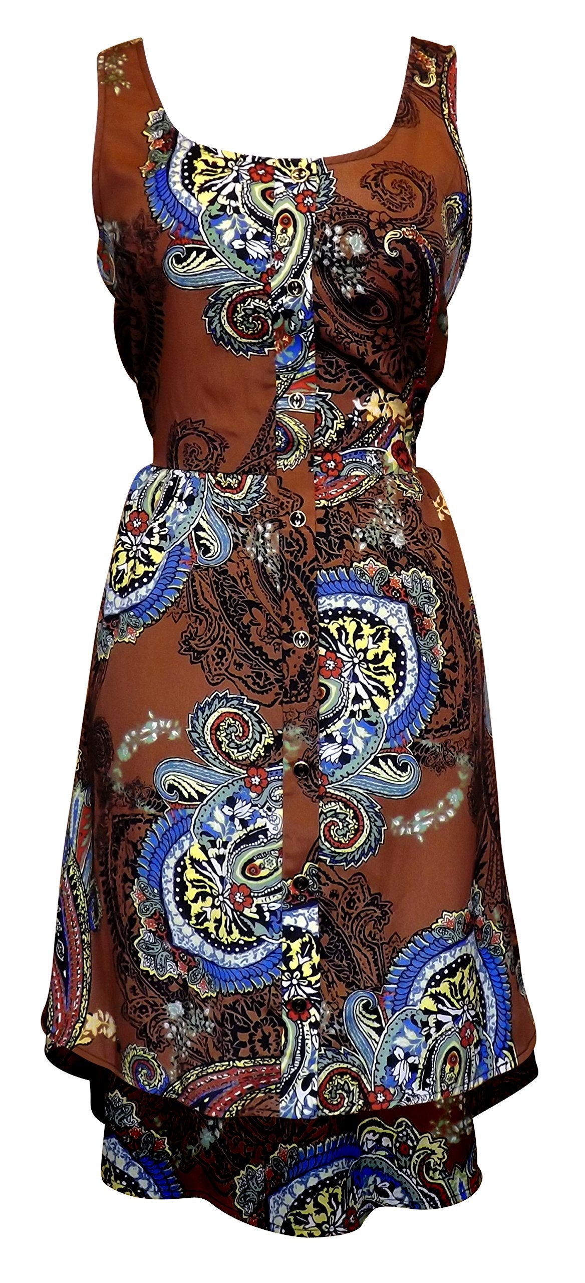 Wholesale Bulk Lot: Brown Paisley Sleeveless Button Down Skater Day Dress Small