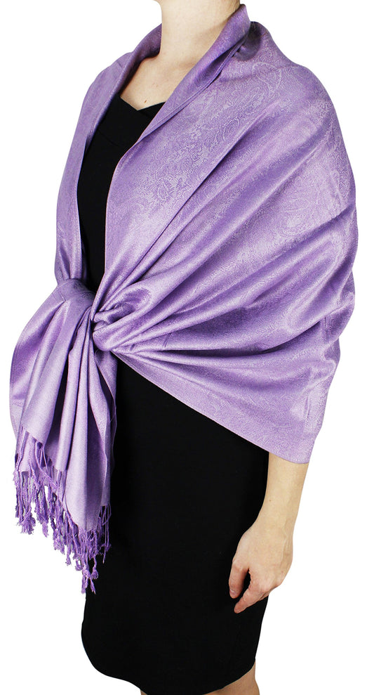 Wholesale Bulk Lot Light Purple Double Layer Jacquard Paisley Pashmina Scarf for Resellers