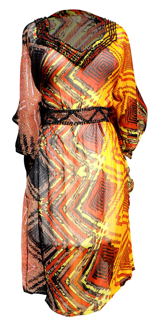 Wholesale Bulk Lot: Geometric Tribal Orange Summer Tunic Mini Dress Large
