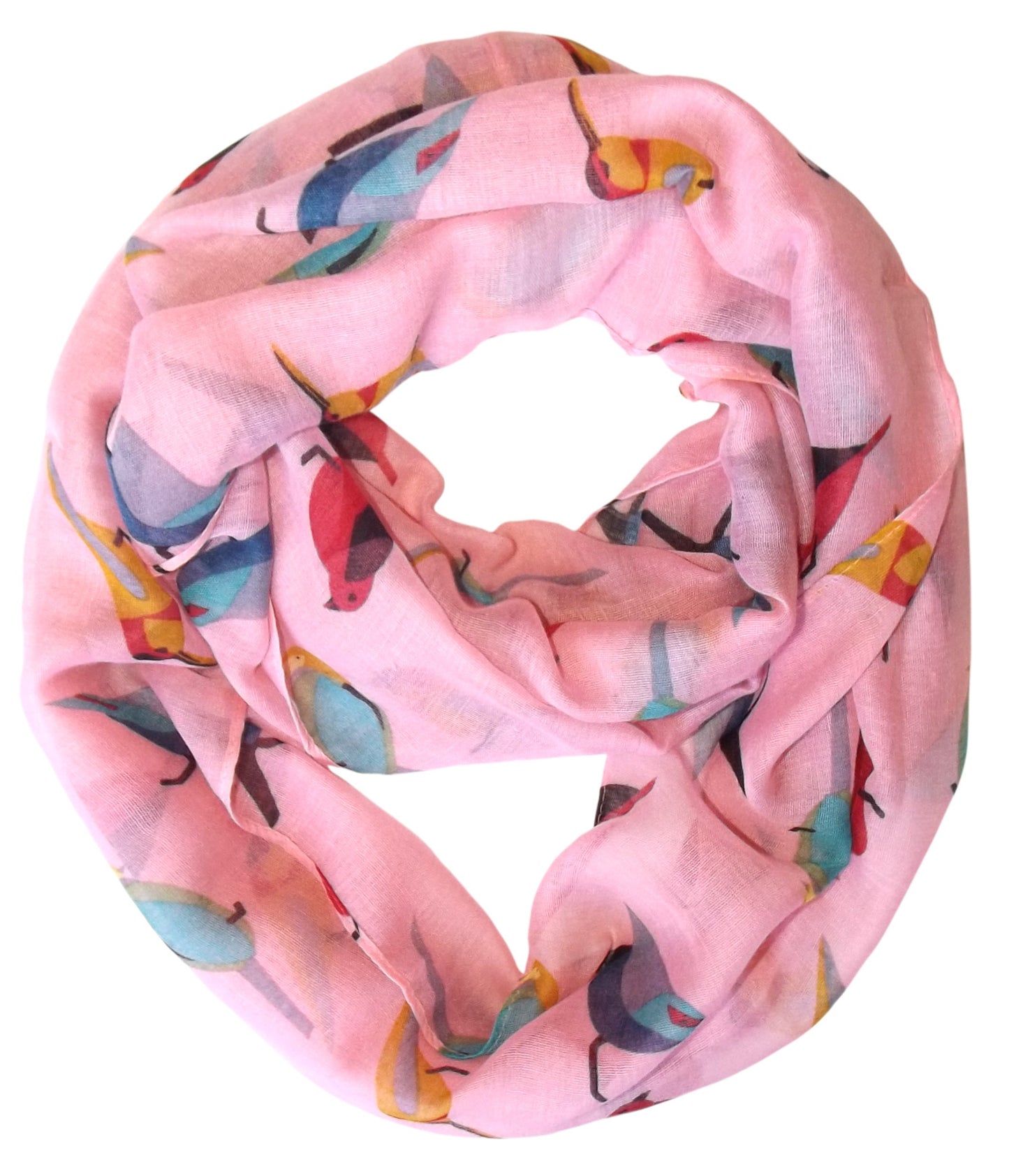 Wholesale Bulk Lot: Vintage Finch Bird Print Light Sheer Infinity Loop Scarf Peach Reseller Pack