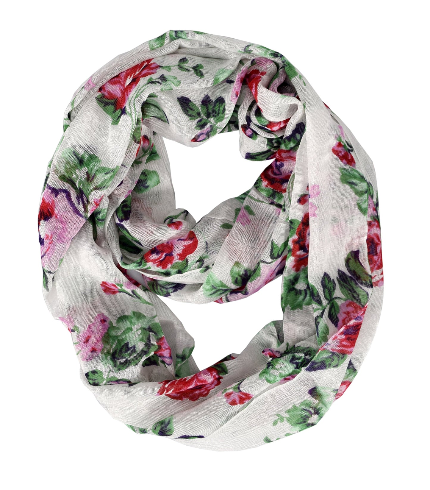 Wholesale Bulk Lot: Premium Graphic Floral Print Infinity Loop Scarves Red Green Reseller Pack